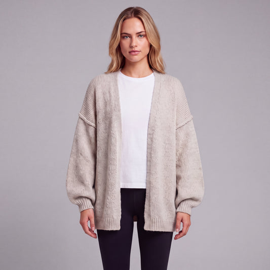 Oversized Lantern Sleeve Open Front Cardigan HER SHAPEWEAR