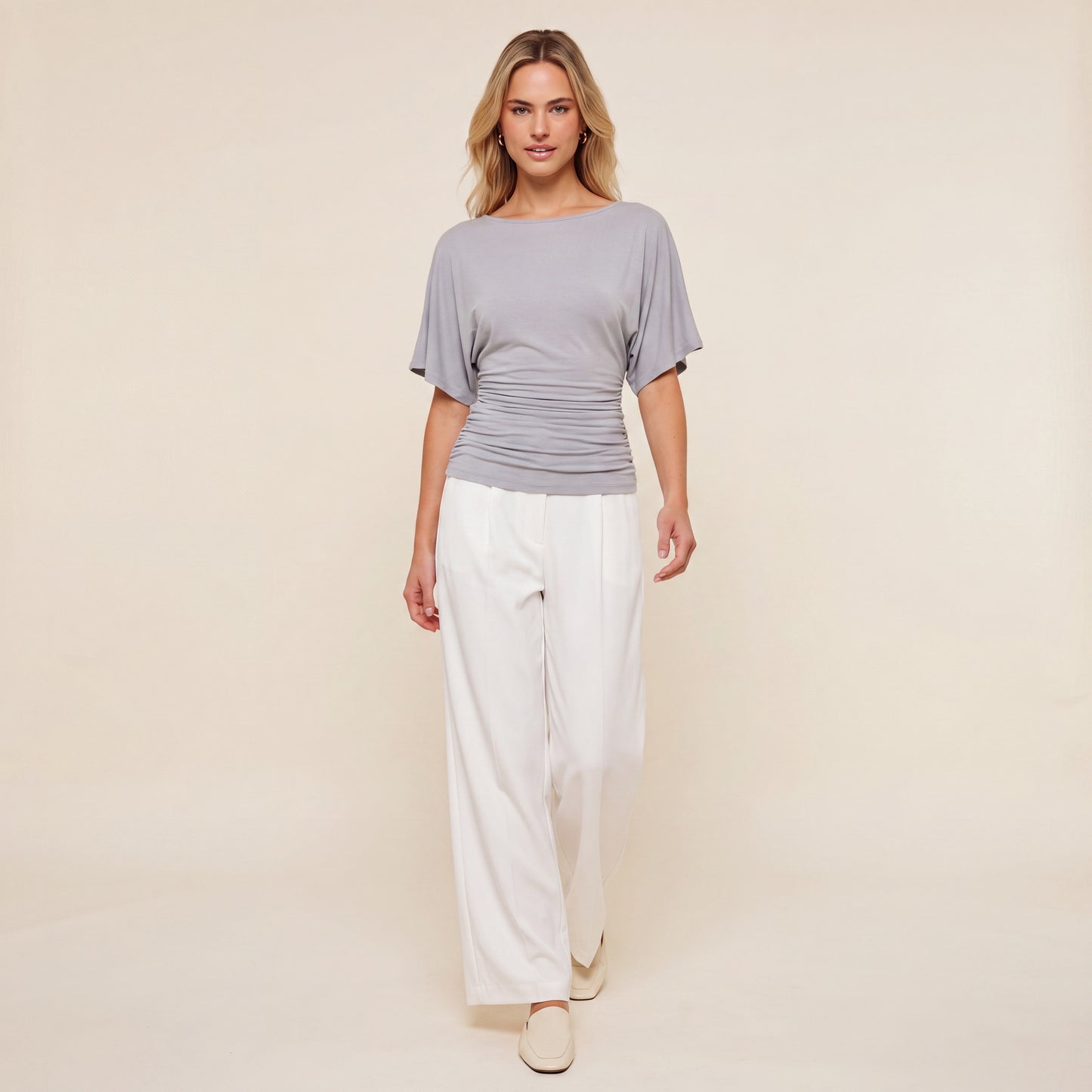 Everyday Ruched Boatneck Batwing Top HER SHAPEWEAR