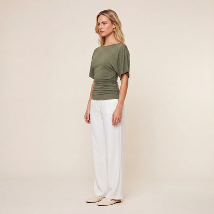 Everyday Ruched Boatneck Batwing Top HER SHAPEWEAR