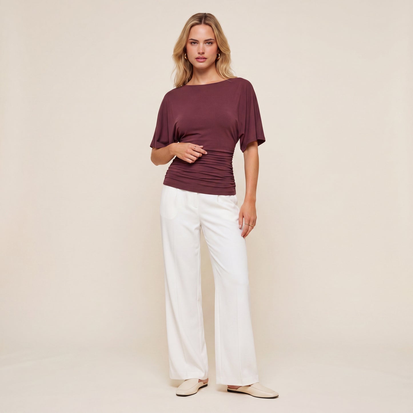 Everyday Ruched Boatneck Batwing Top HER SHAPEWEAR