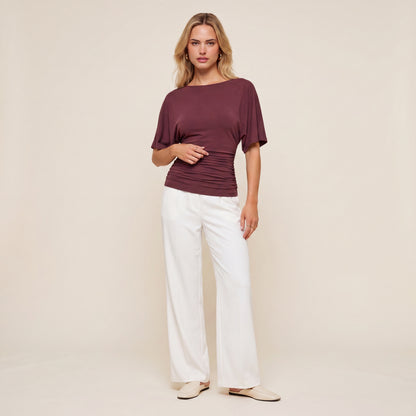 Everyday Ruched Boatneck Batwing Top HER SHAPEWEAR