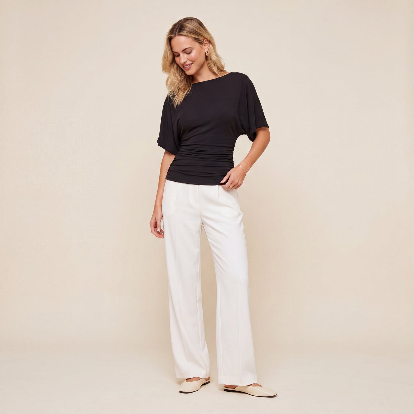 Everyday Ruched Boatneck Batwing Top HER SHAPEWEAR