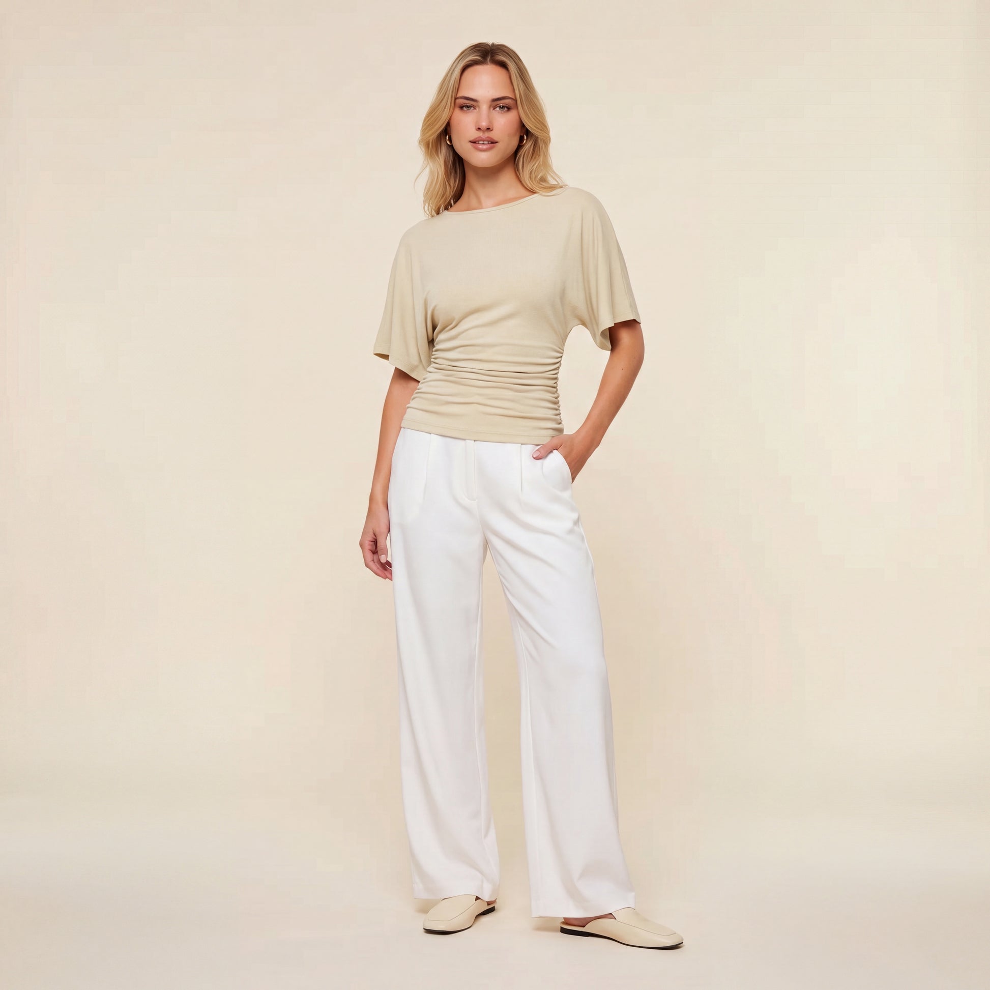 Everyday Ruched Boatneck Batwing Top HER SHAPEWEAR