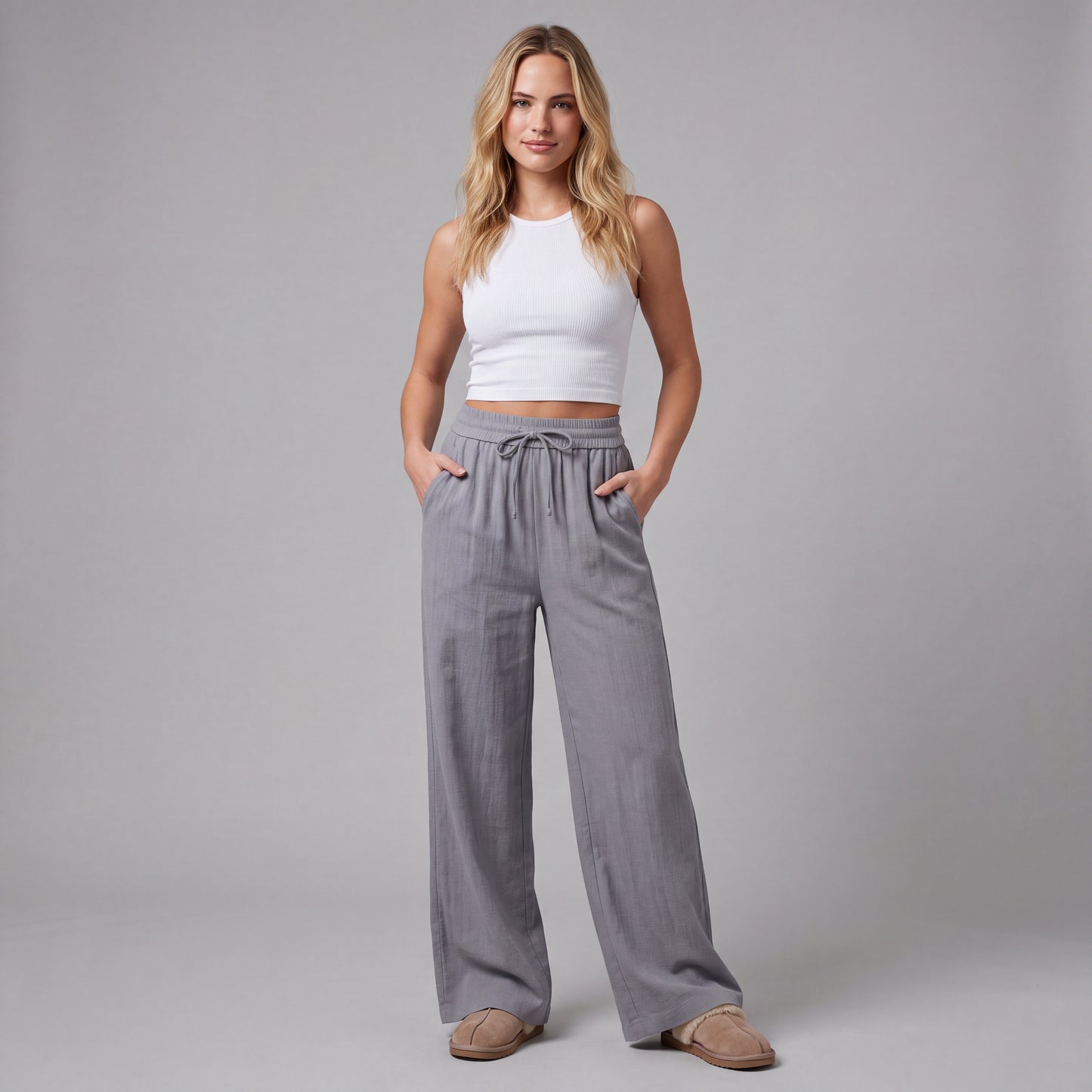 LinenBreeze Wide-Leg Drawstring Pants HER SHAPEWEAR