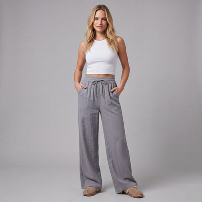 LinenBreeze Wide-Leg Drawstring Pants HER SHAPEWEAR