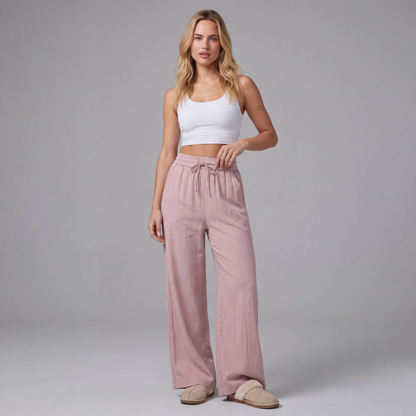 LinenBreeze Wide-Leg Drawstring Pants HER SHAPEWEAR