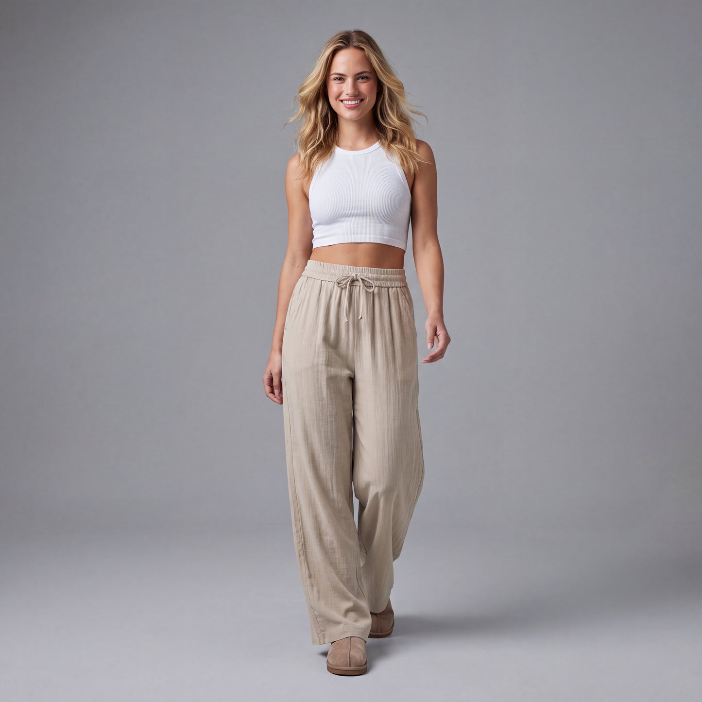 LinenBreeze Wide-Leg Drawstring Pants HER SHAPEWEAR