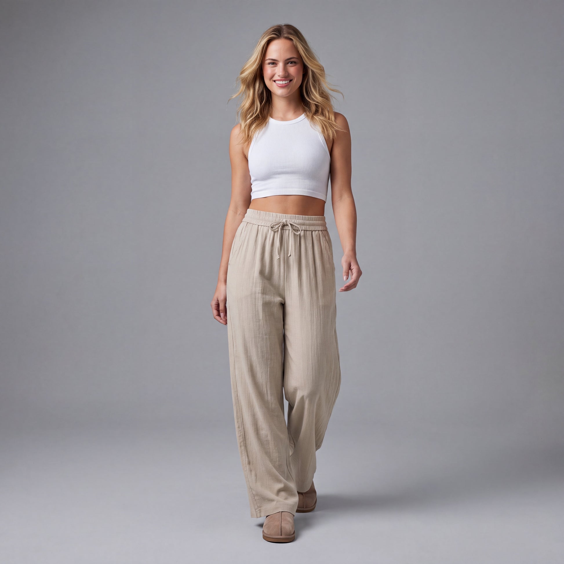 LinenBreeze Wide-Leg Drawstring Pants HER SHAPEWEAR