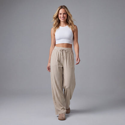 LinenBreeze Wide-Leg Drawstring Pants HER SHAPEWEAR