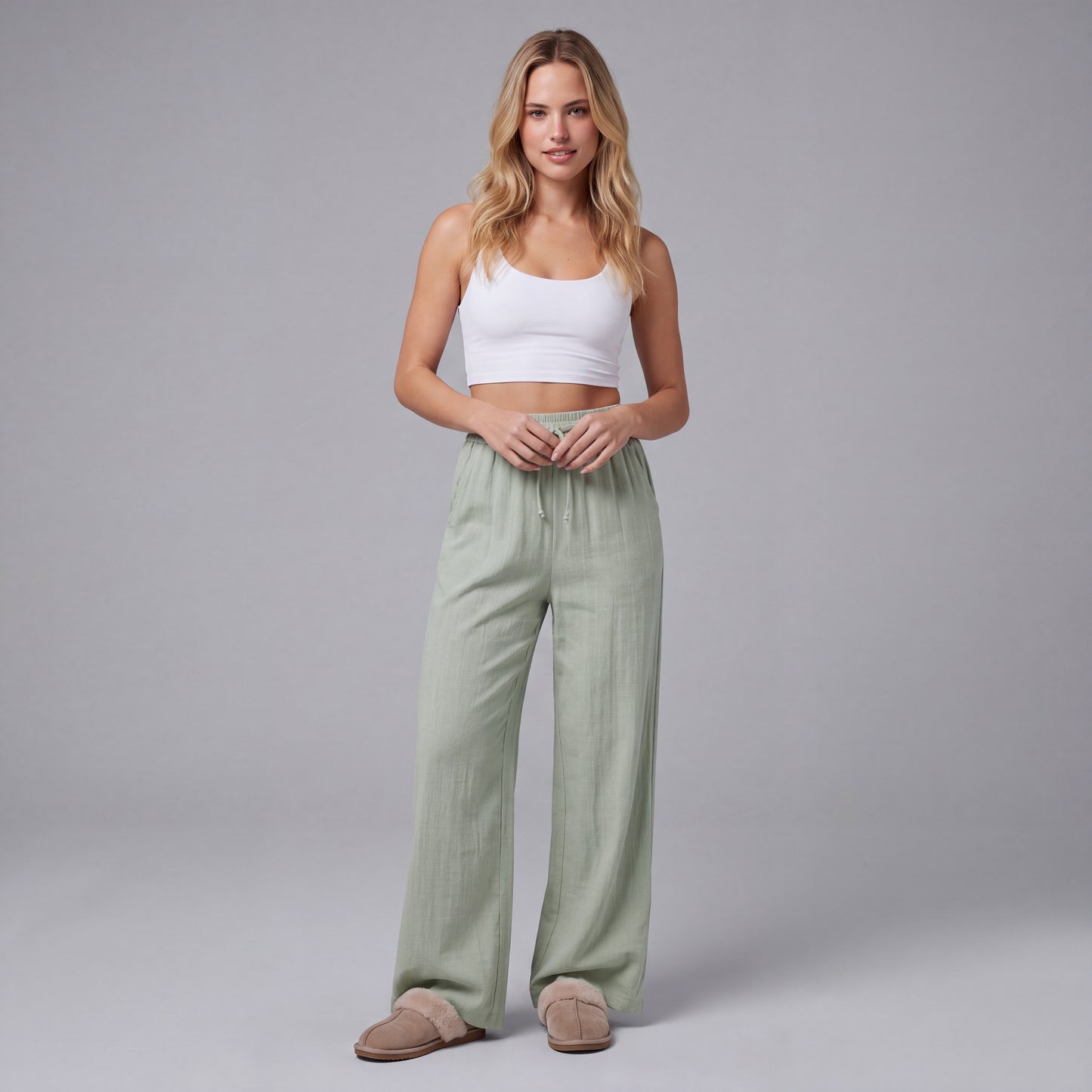 LinenBreeze Wide-Leg Drawstring Pants HER SHAPEWEAR