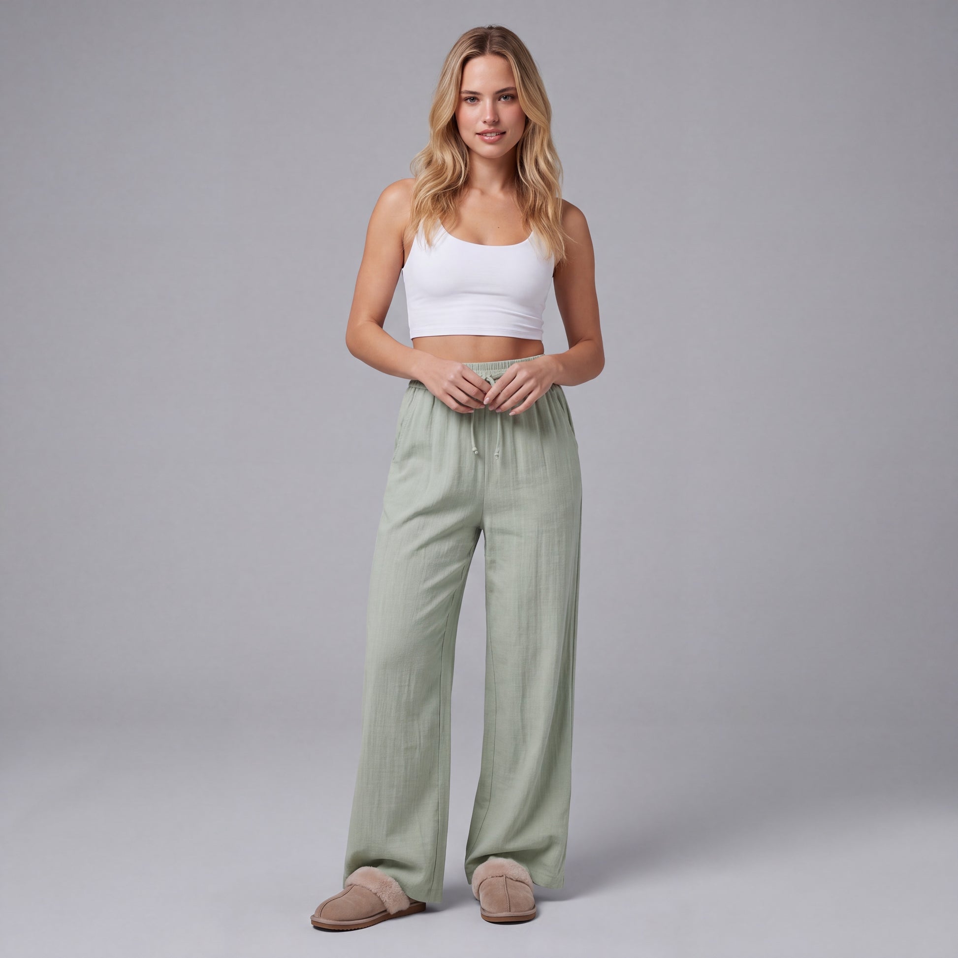 LinenBreeze Wide-Leg Drawstring Pants HER SHAPEWEAR