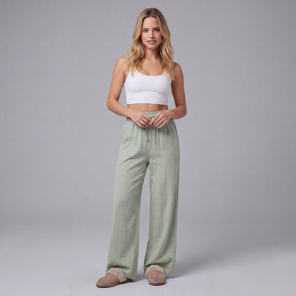 LinenBreeze Wide-Leg Drawstring Pants HER SHAPEWEAR