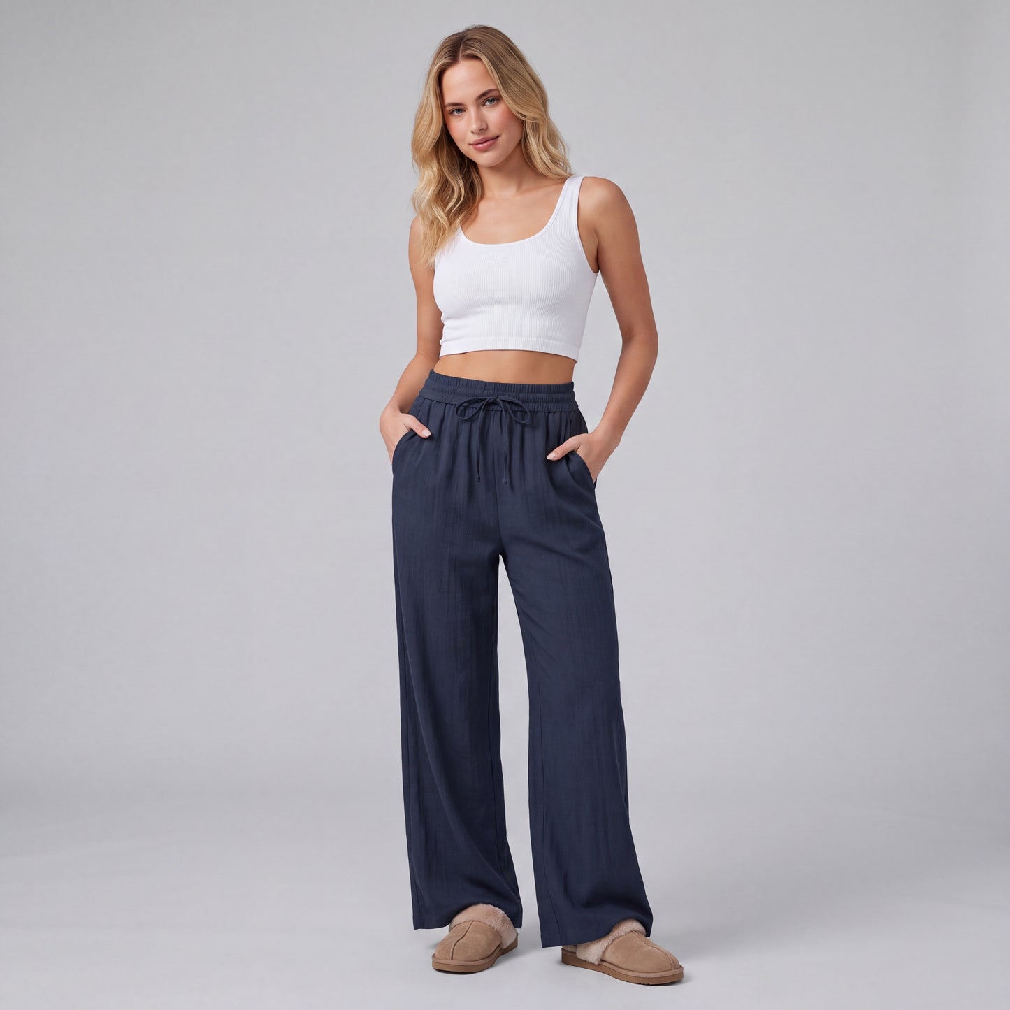 LinenBreeze Wide-Leg Drawstring Pants HER SHAPEWEAR
