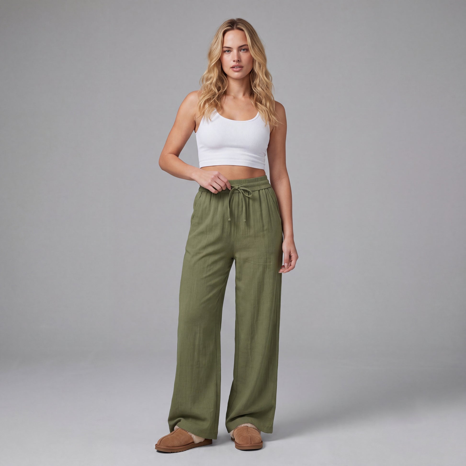LinenBreeze Wide-Leg Drawstring Pants HER SHAPEWEAR
