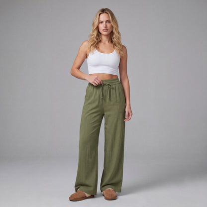 LinenBreeze Wide-Leg Drawstring Pants HER SHAPEWEAR