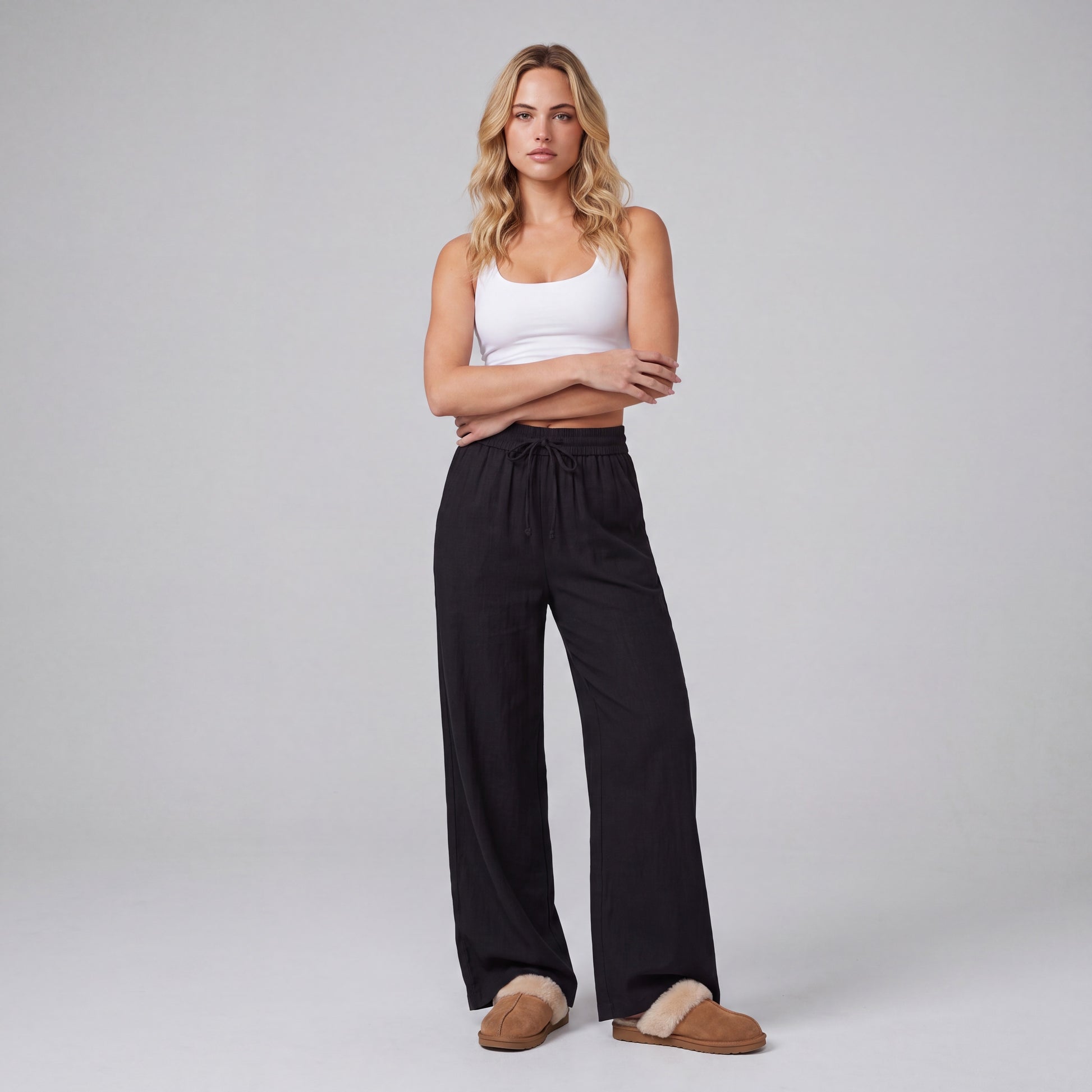 LinenBreeze Wide-Leg Drawstring Pants HER SHAPEWEAR