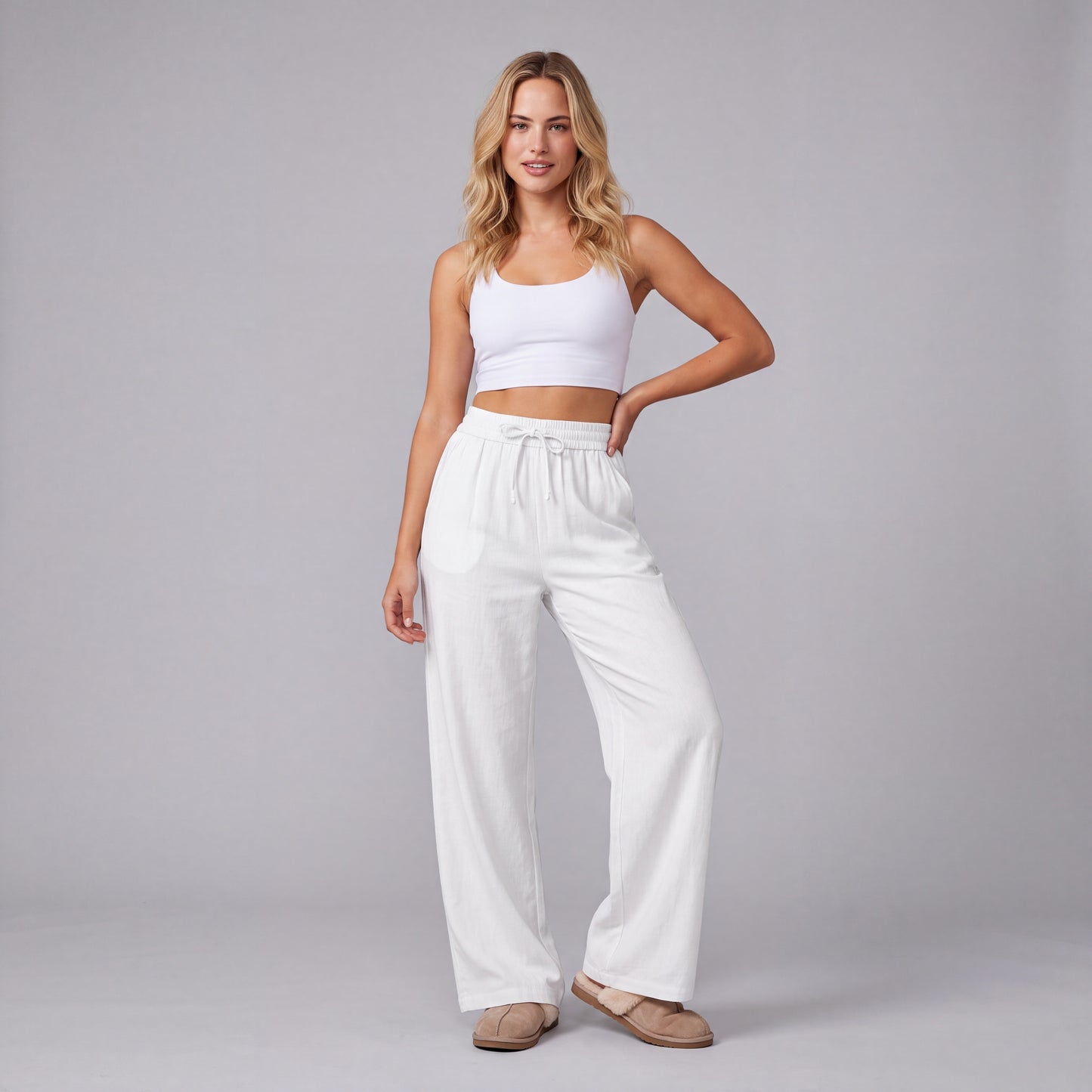 LinenBreeze Wide-Leg Drawstring Pants HER SHAPEWEAR