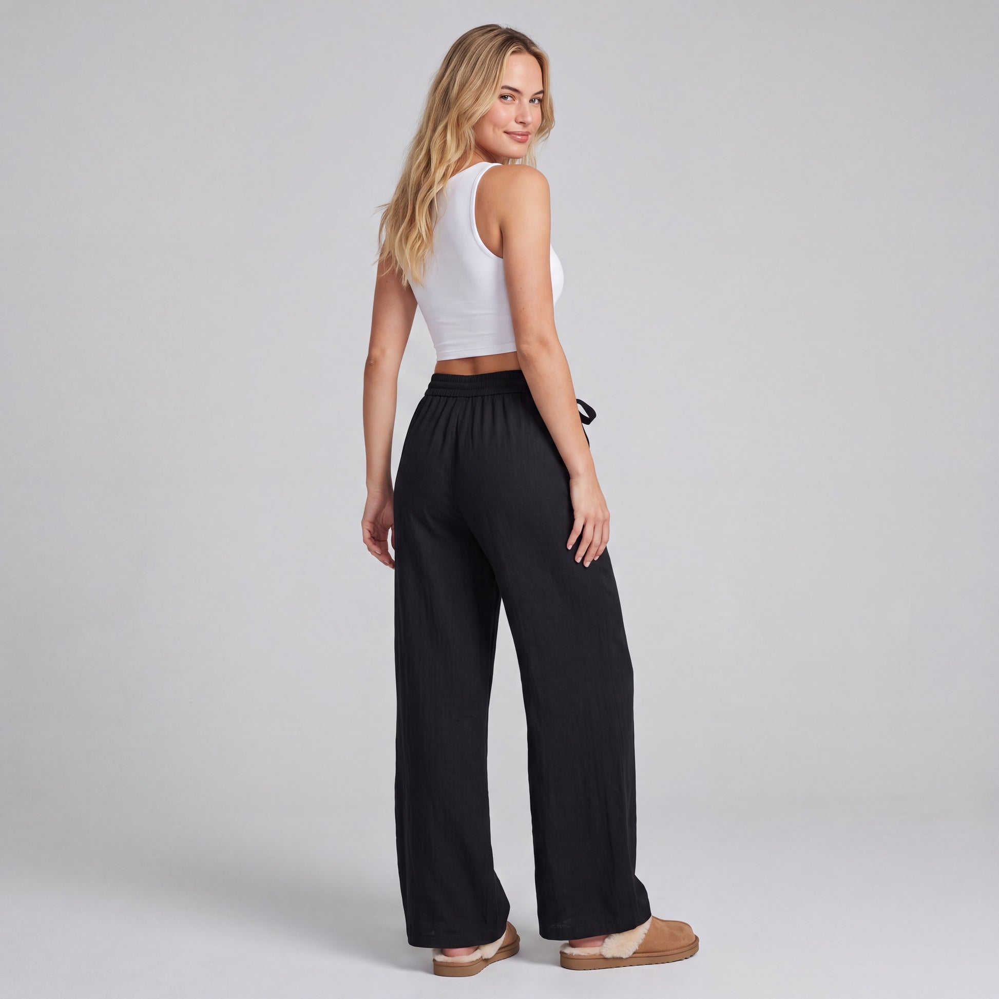 LinenBreeze Wide-Leg Drawstring Pants HER SHAPEWEAR
