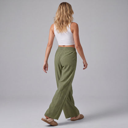 LinenBreeze Wide-Leg Drawstring Pants HER SHAPEWEAR