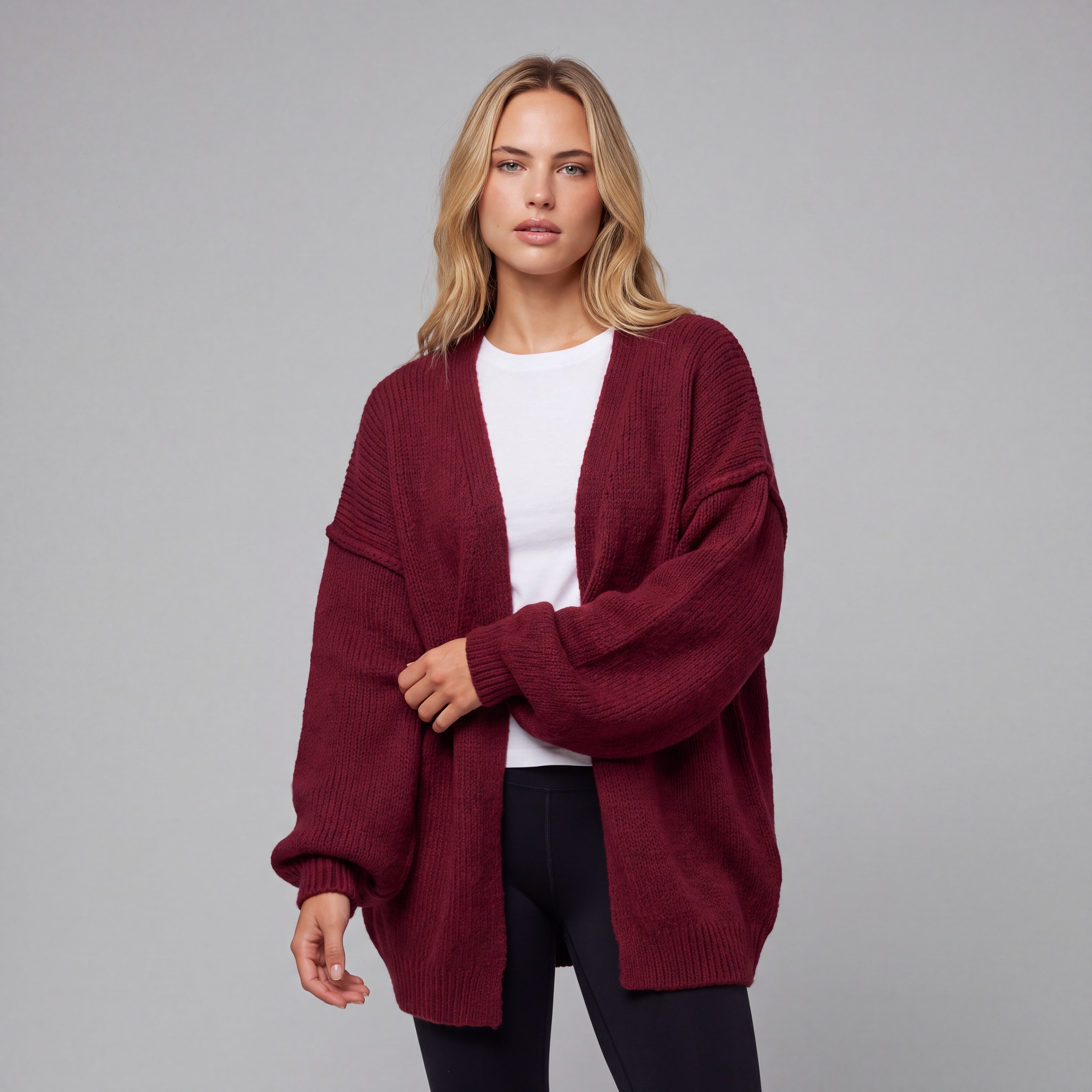 Oversized Lantern Sleeve Open Front Cardigan HER SHAPEWEAR