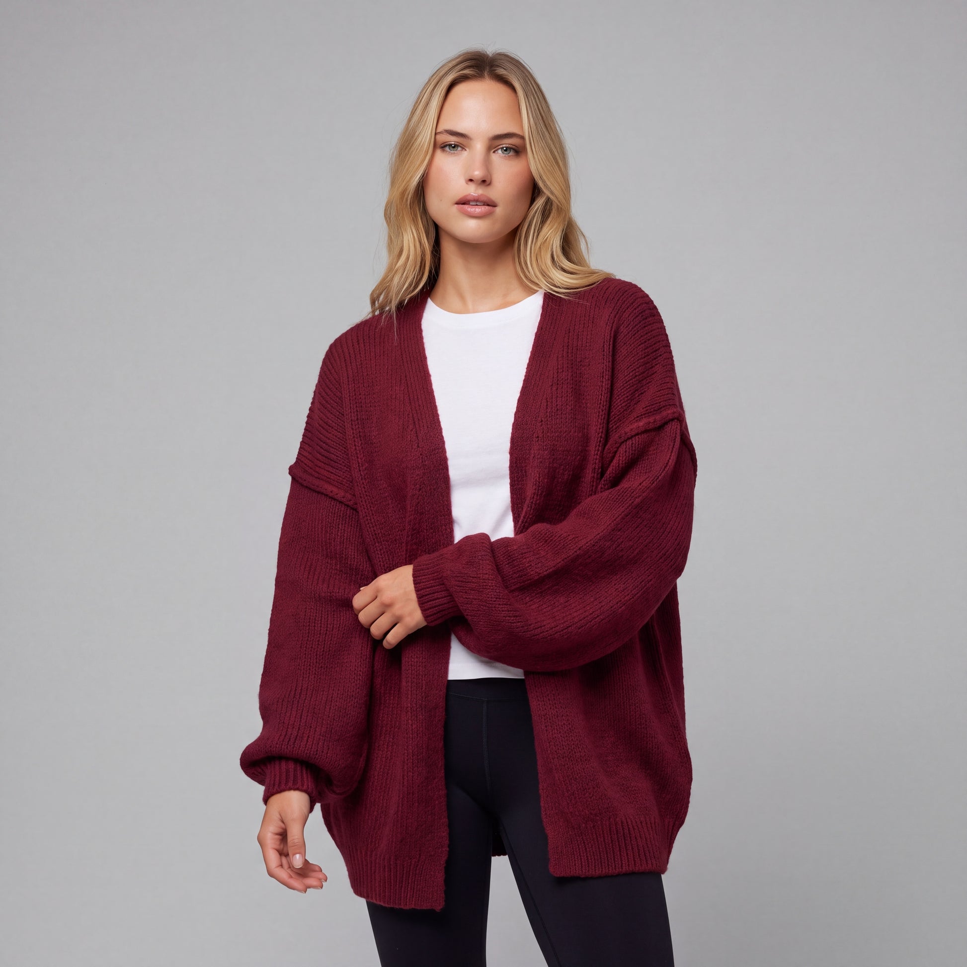 Oversized Lantern Sleeve Open Front Cardigan HER SHAPEWEAR