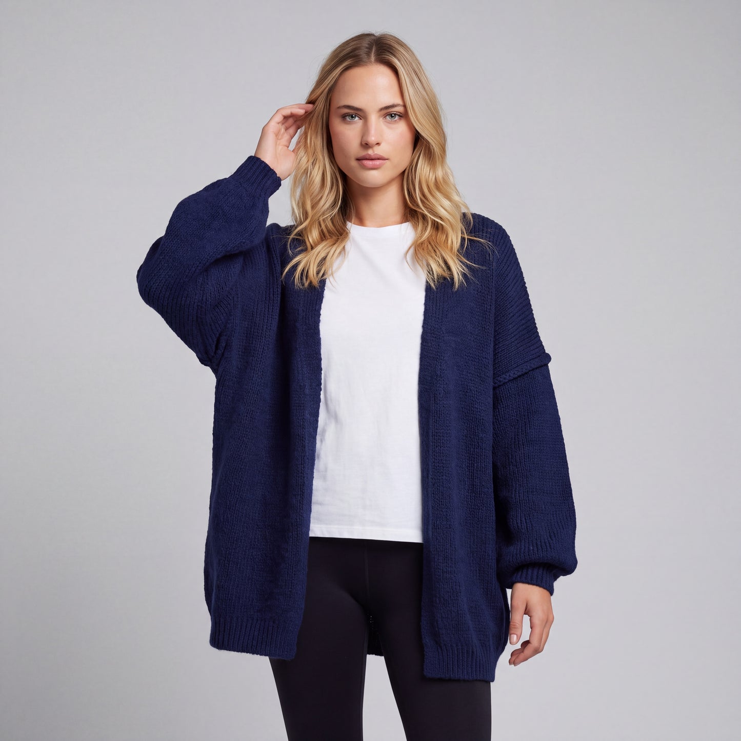 Oversized Lantern Sleeve Open Front Cardigan HER SHAPEWEAR