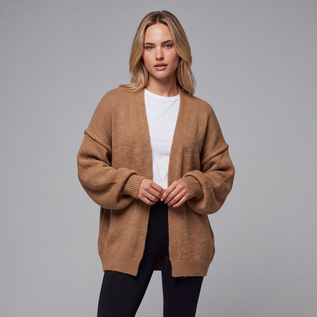 Oversized Lantern Sleeve Open Front Cardigan HER SHAPEWEAR
