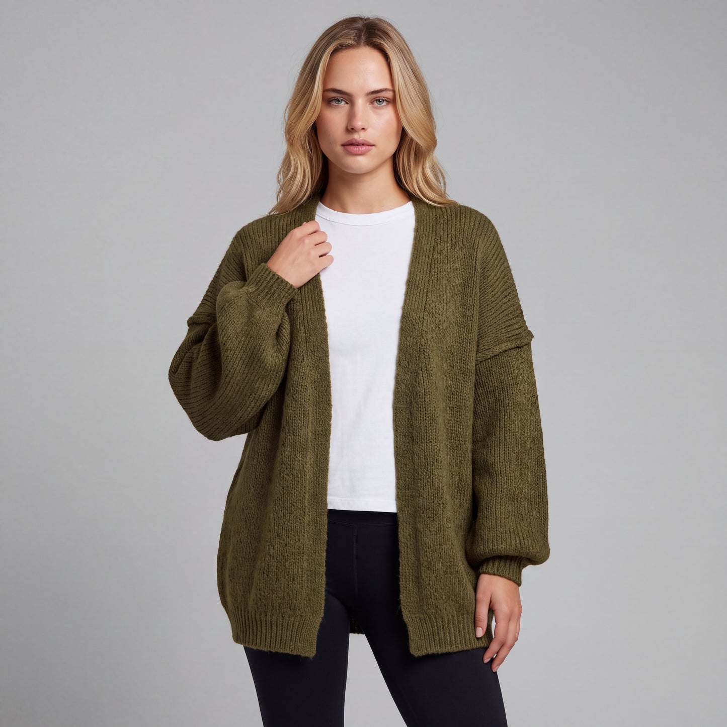 Oversized Lantern Sleeve Open Front Cardigan HER SHAPEWEAR