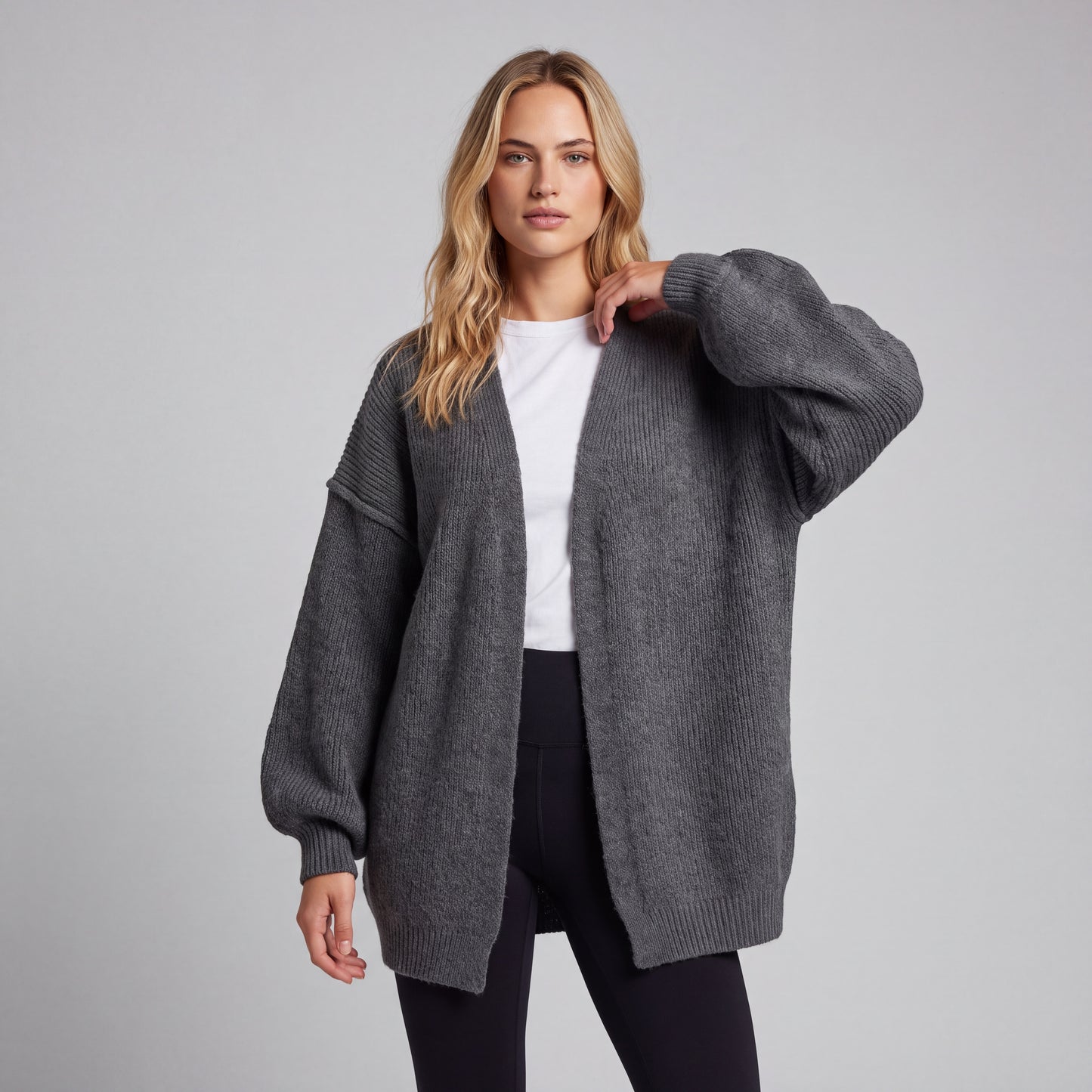 Oversized Lantern Sleeve Open Front Cardigan HER SHAPEWEAR