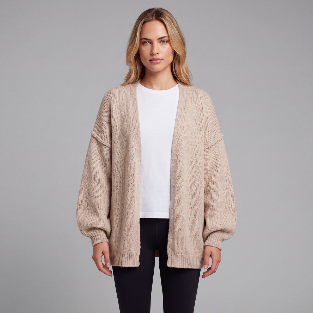 Oversized Lantern Sleeve Open Front Cardigan HER SHAPEWEAR