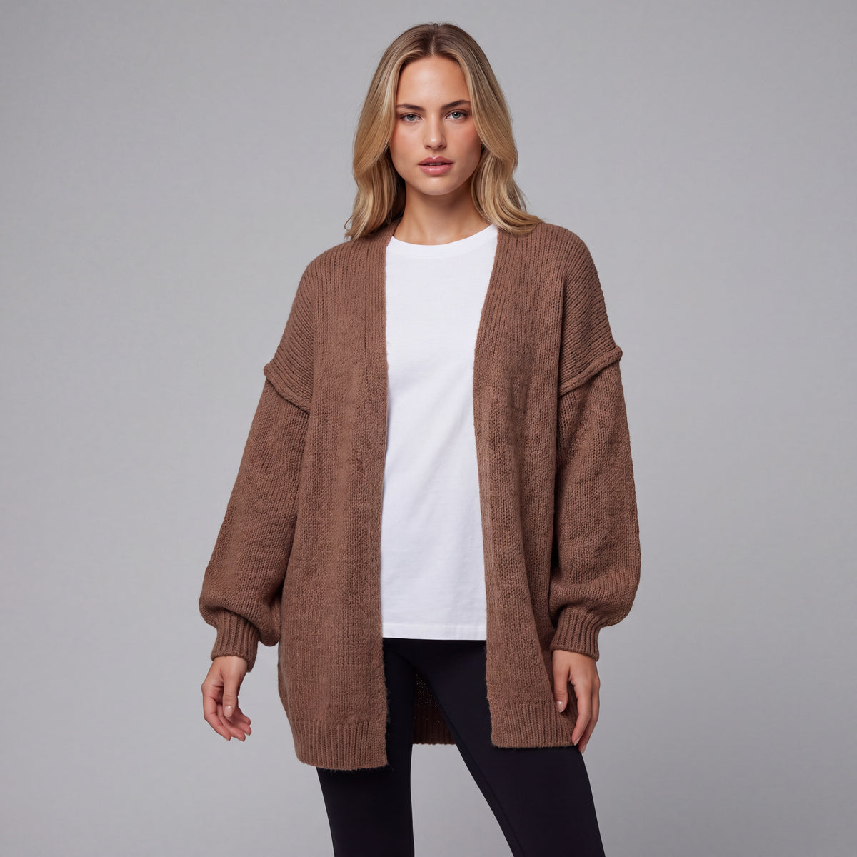 Oversized Lantern Sleeve Open Front Cardigan HER SHAPEWEAR