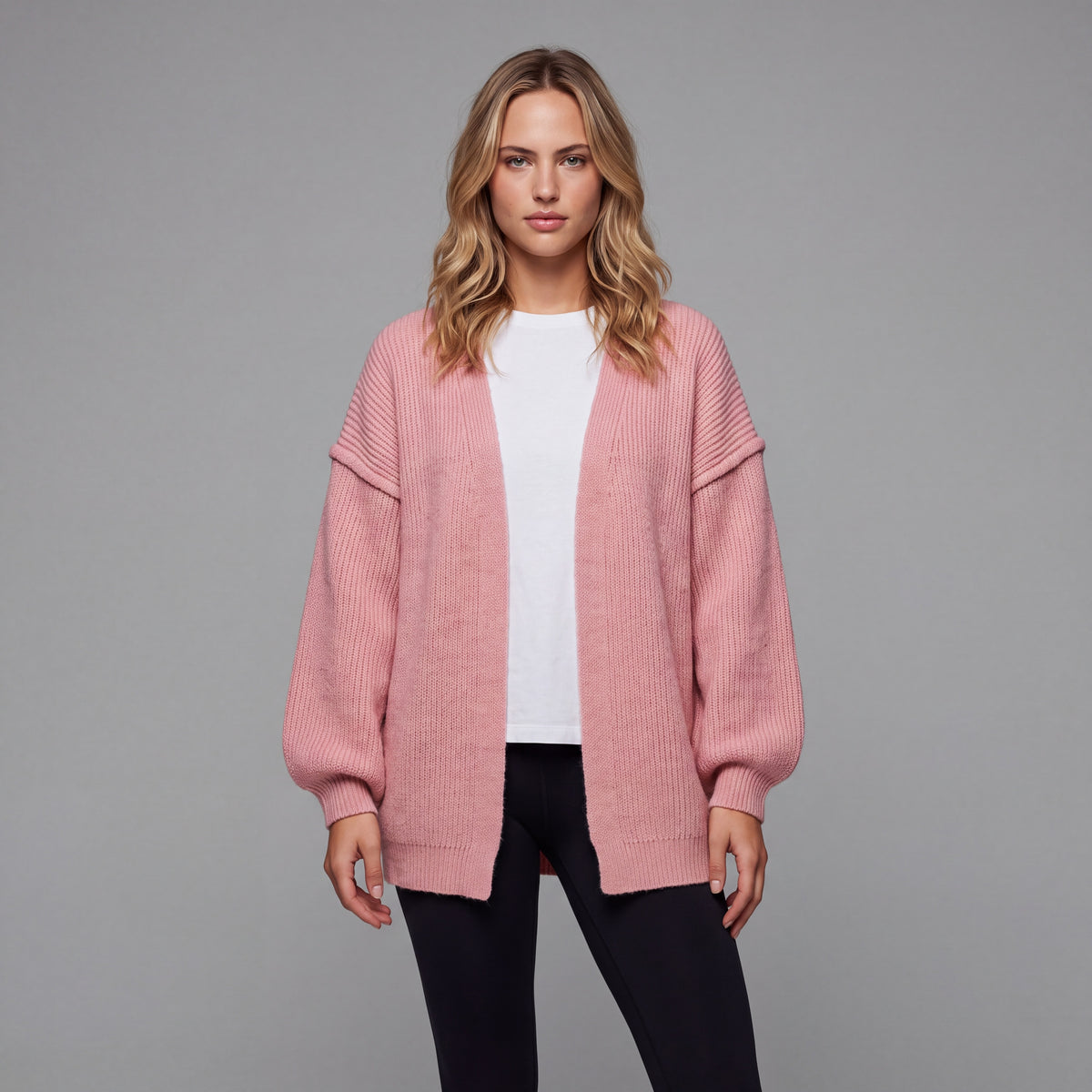 Oversized Lantern Sleeve Open Front Cardigan HER SHAPEWEAR