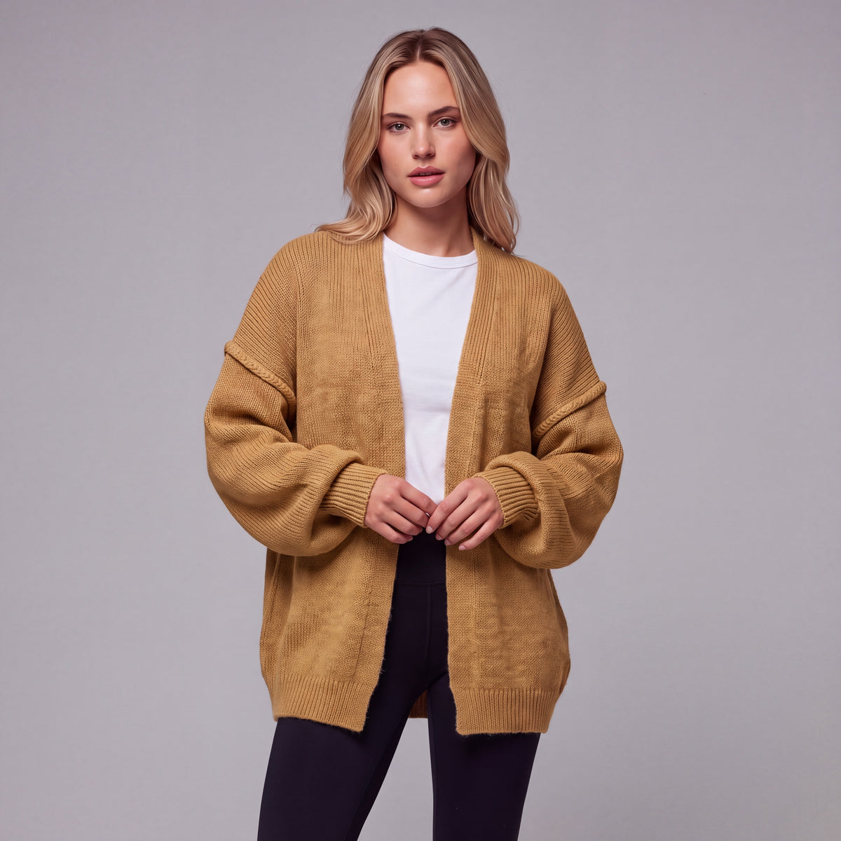 Oversized Lantern Sleeve Open Front Cardigan HER SHAPEWEAR