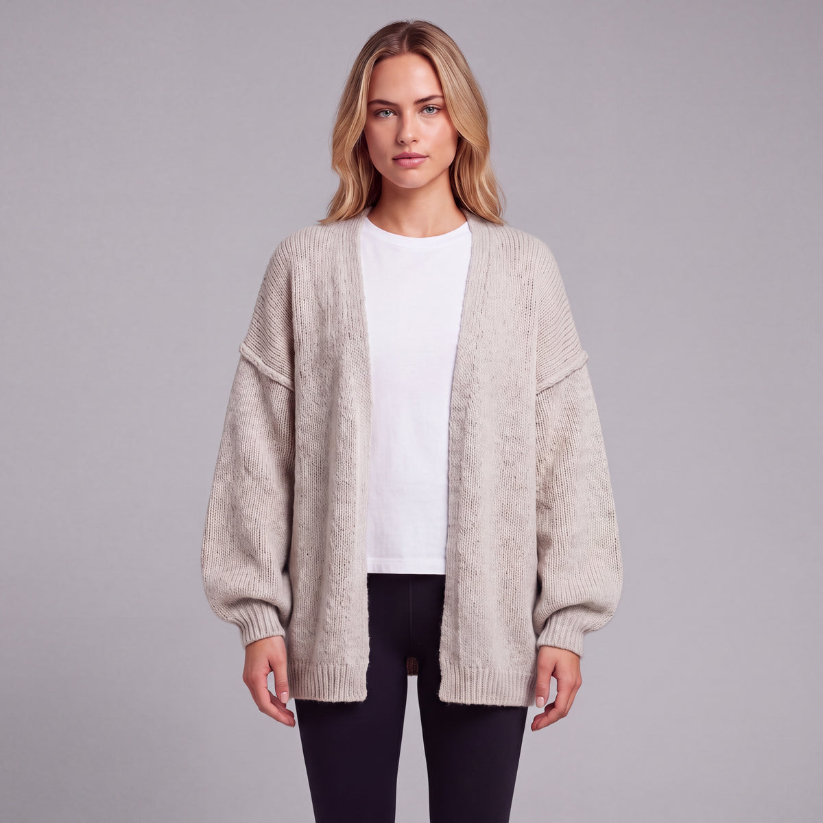 Oversized Lantern Sleeve Open Front Cardigan HER SHAPEWEAR